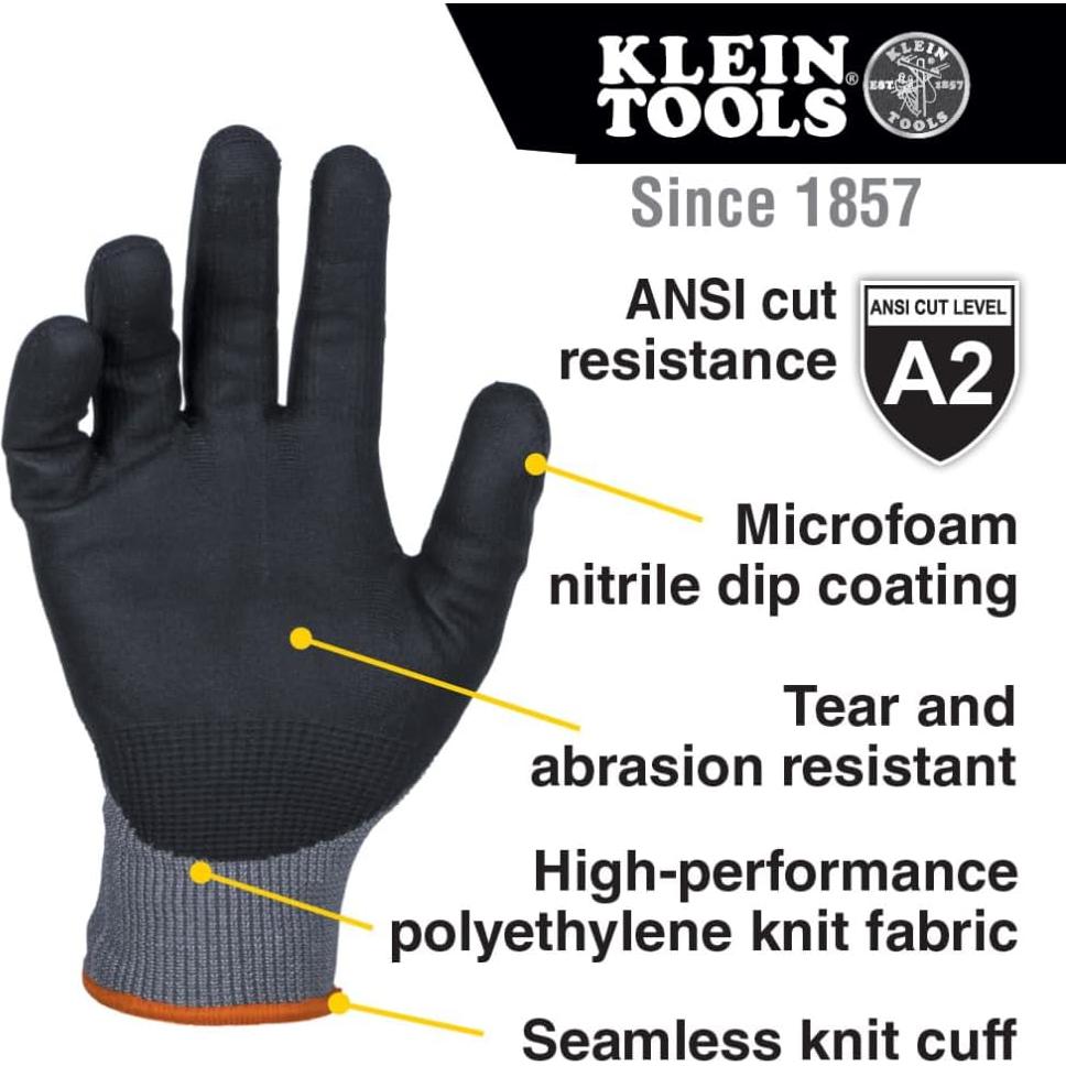 Guantes de Trabajo KLEIN TOOLS 60585 Nitrilo Táctiles Grande 2-Pares