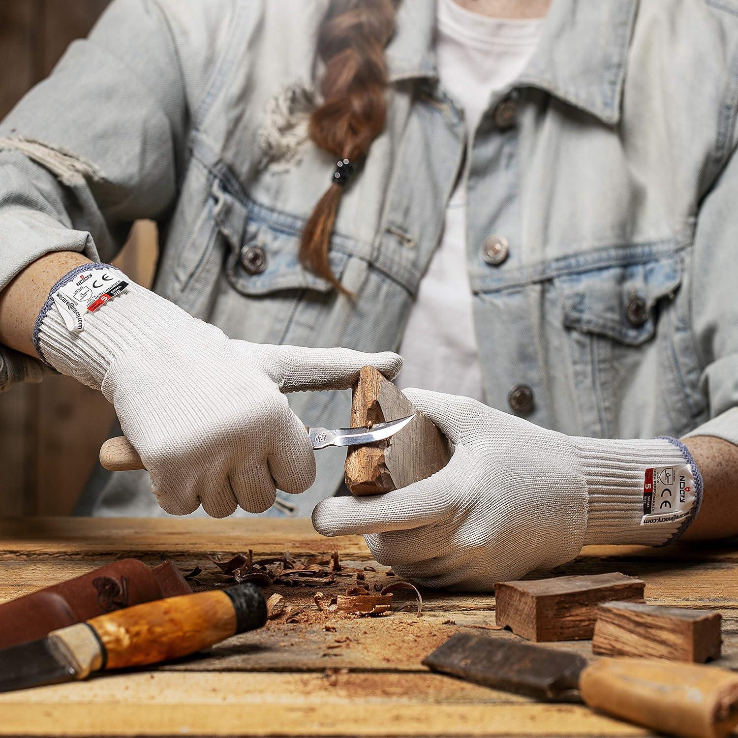 Guantes de Trabajo Resistentes a Cortes NoCry Medianos - Grado Alimenticio con Puntos de Agarre