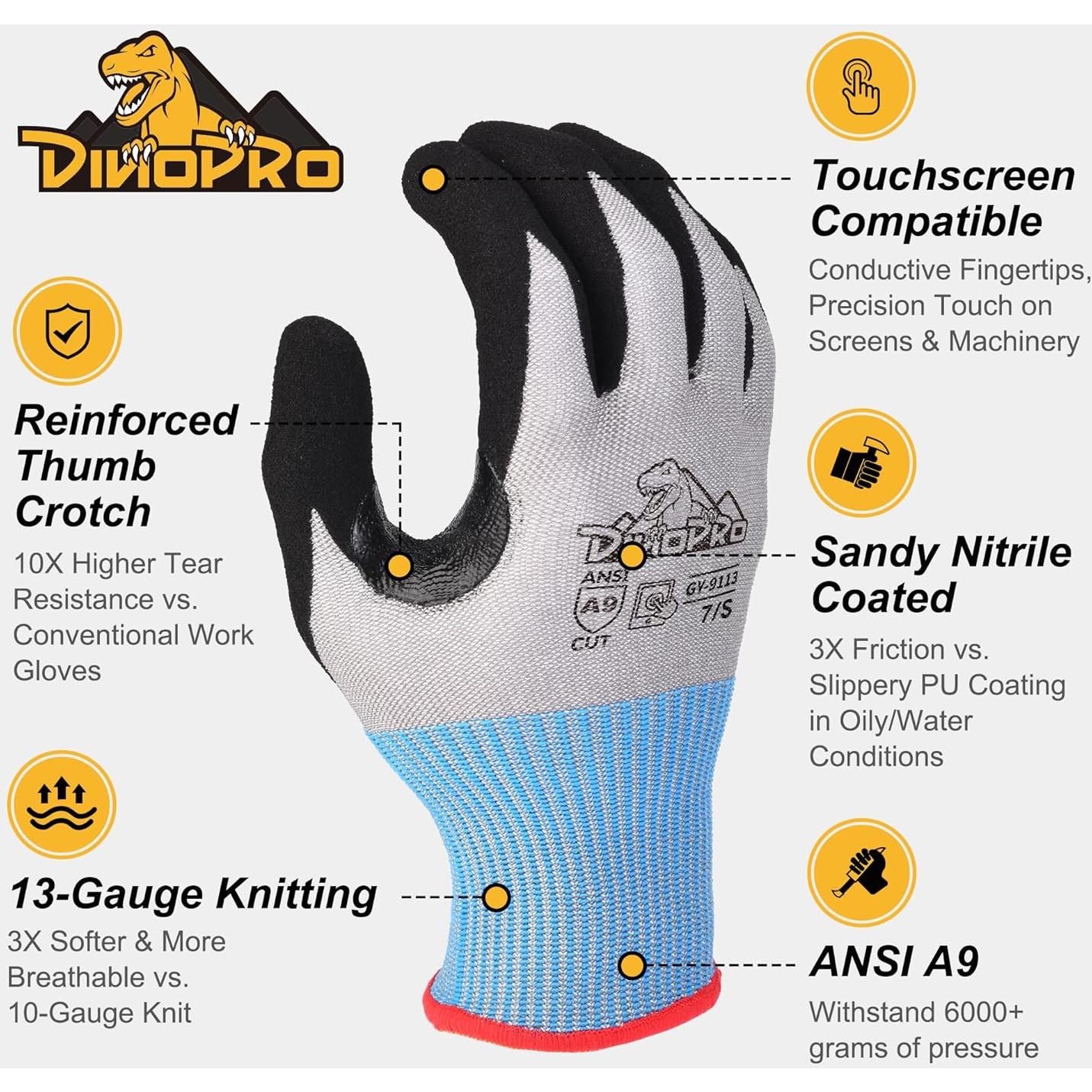 Guantes de Trabajo Resistentes a Cortes DINOPRO A9 - X-Large