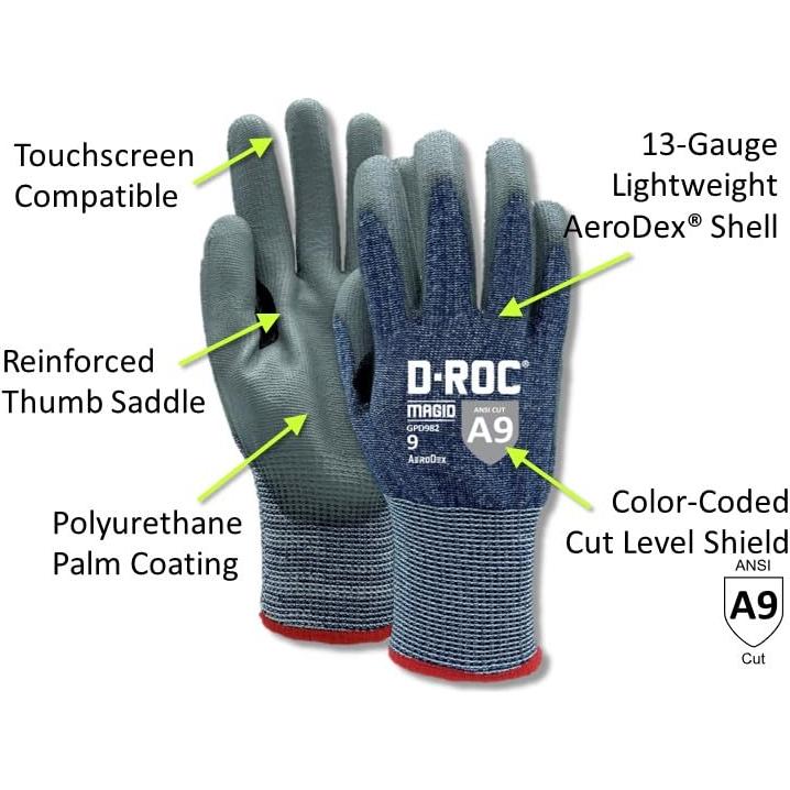 Guantes de Trabajo MAGID D-ROC AeroDex A9 13-Gauge PU 5/XXS