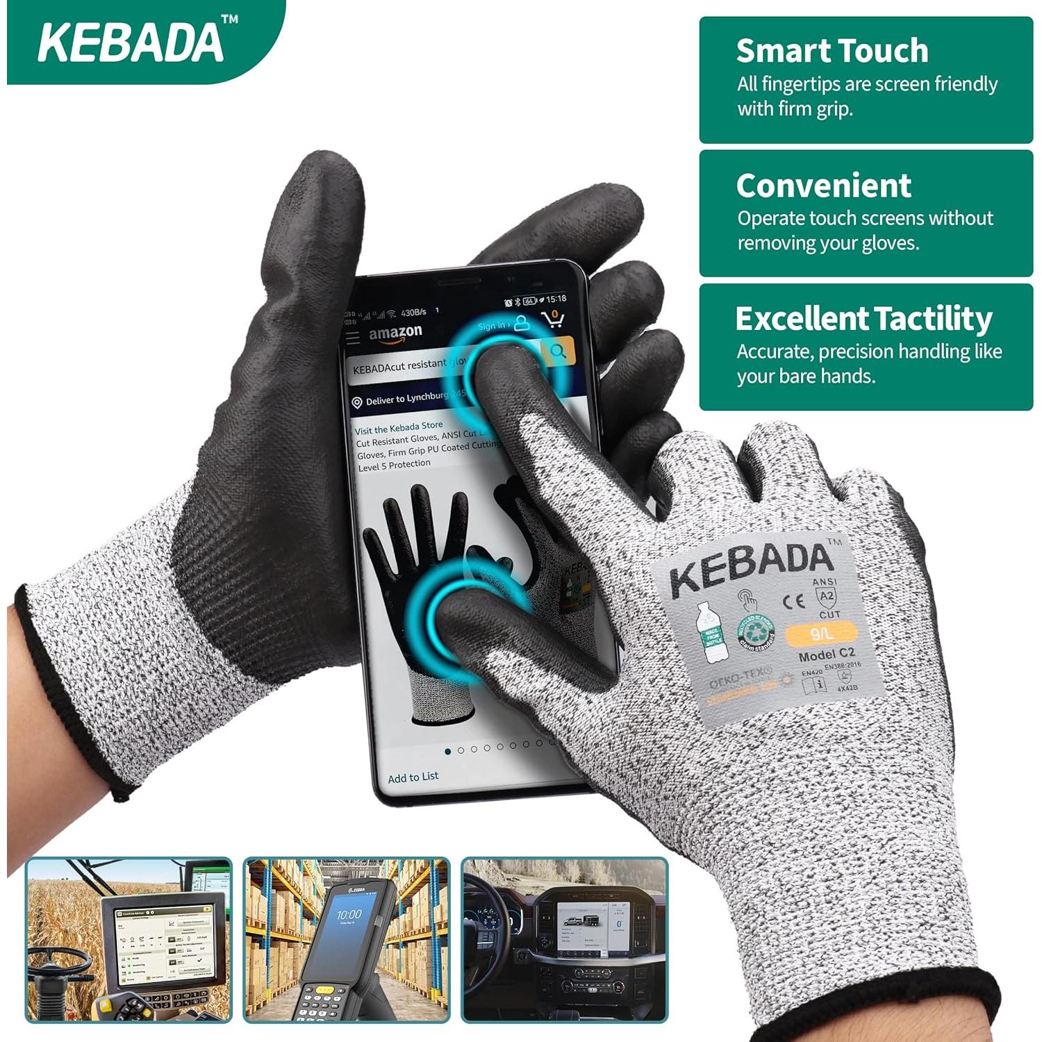 Guantes Resistentes a Cortes Kebada C2, ANSI A2, Talla Mediana