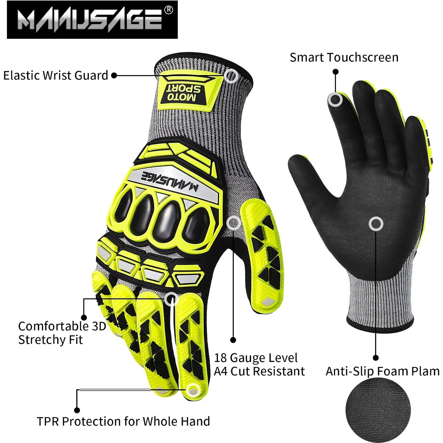 Guantes de Trabajo MANUSAGE TPR9070 Amarillo M Antivibración