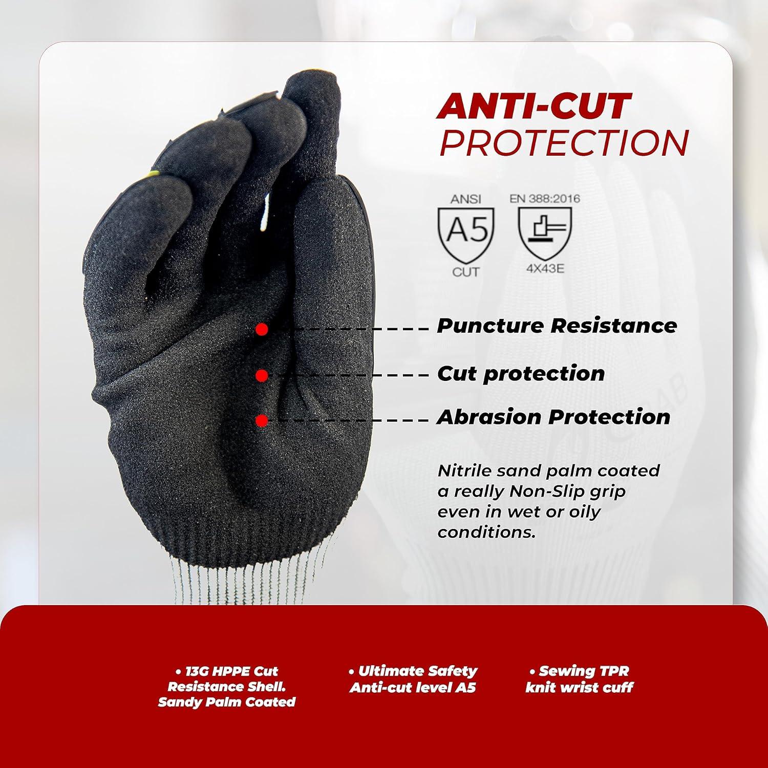 Guantes de Trabajo CRAB L-9 Nitrilo Anticorte Amarillo