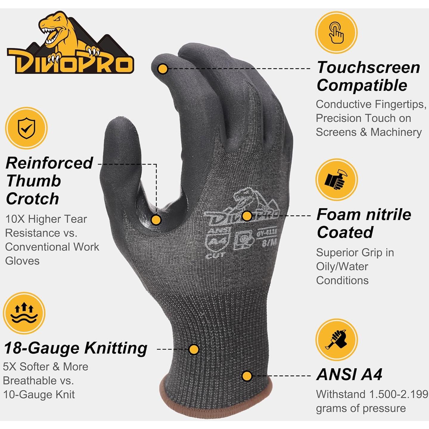 Guantes de Trabajo Resistentes a Cortes A4 DINOPRO - 12 Pares