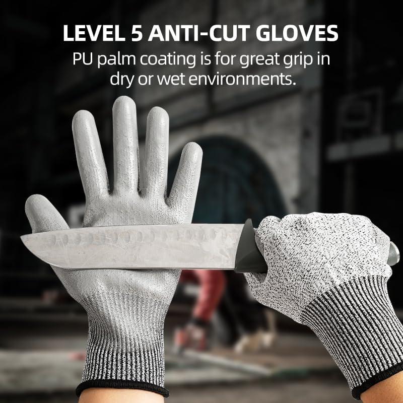 Guantes de Trabajo Resistentes a Cortes Nivel 5 HPPE PU 3 Pares