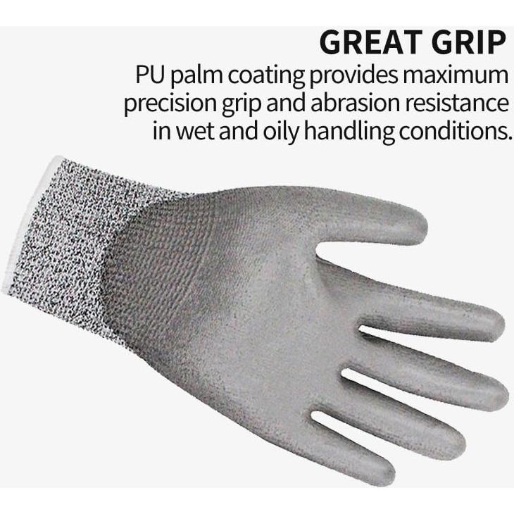 Guantes de Trabajo Resistentes a Cortes Nivel 5 HPPE PU 3 Pares
