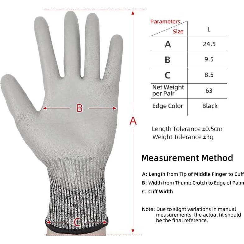 Guantes de Trabajo Resistentes a Cortes Nivel 5 HPPE PU 3 Pares