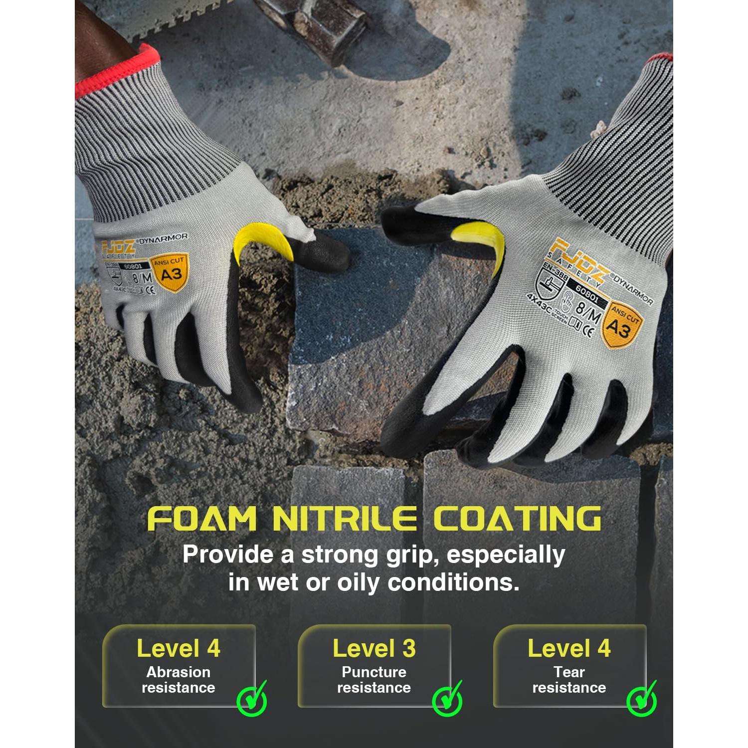 Guantes de Trabajo Resistentes a Cortes A9 Nitrilo Táctil Grande