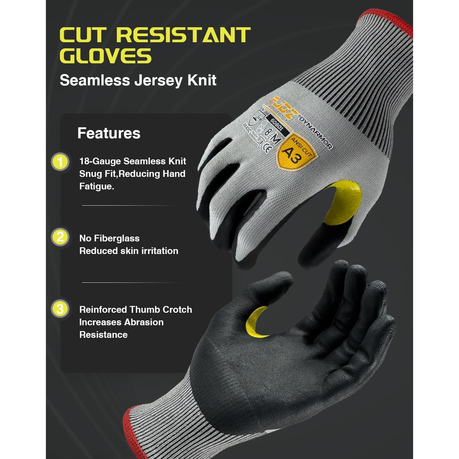 Guantes de Trabajo Resistentes a Cortes A9 Nitrilo Táctil Grande