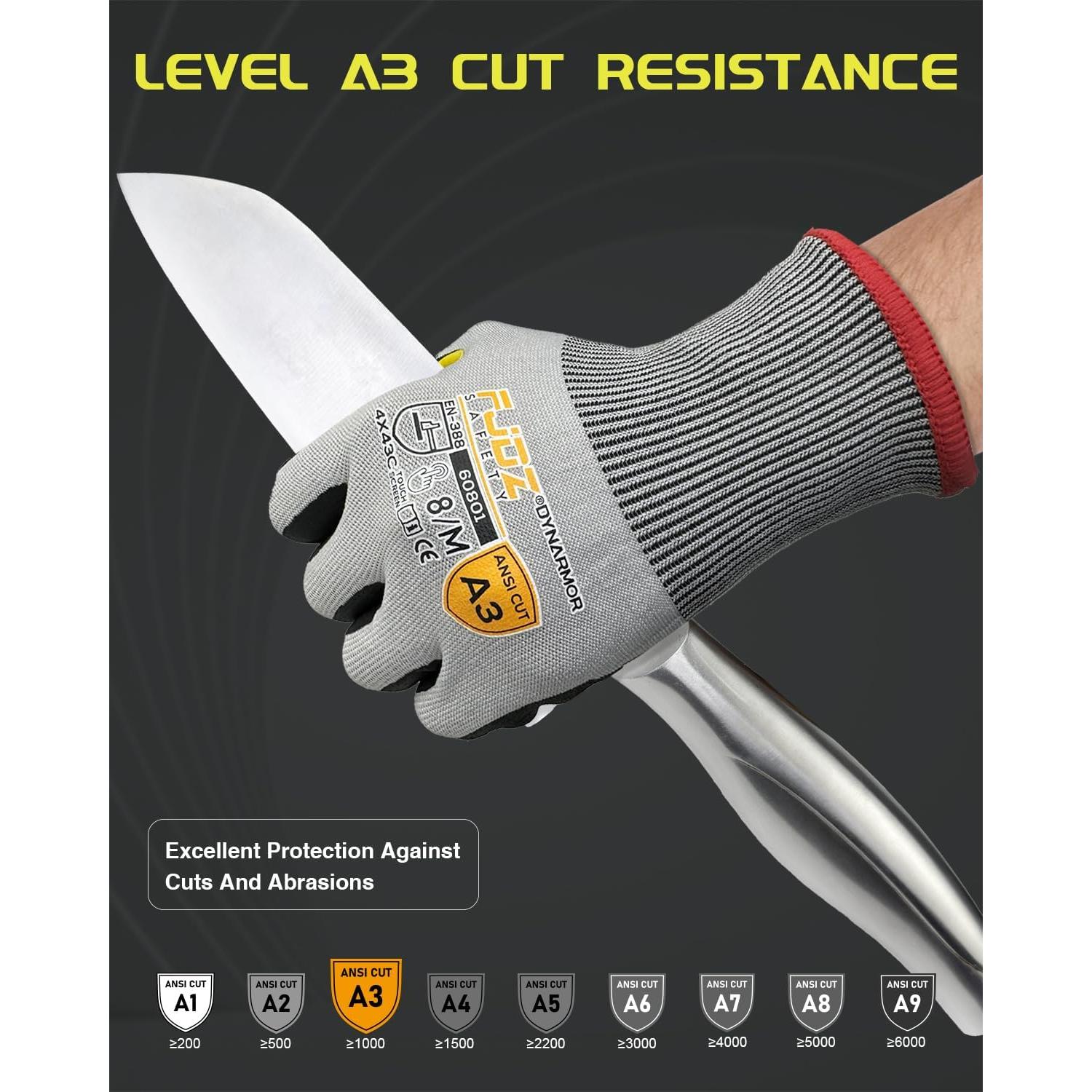 Guantes de Trabajo Resistentes a Cortes A9 Nitrilo Táctil Grande