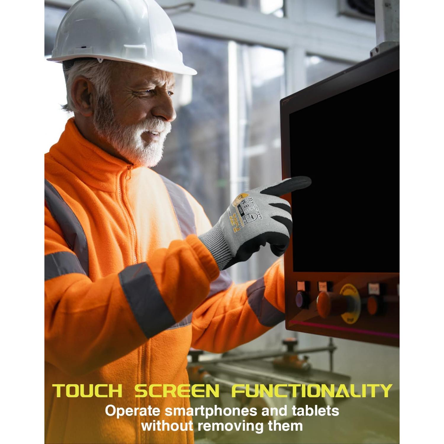 Guantes de Trabajo Resistentes a Cortes A9 Nitrilo Táctil Grande