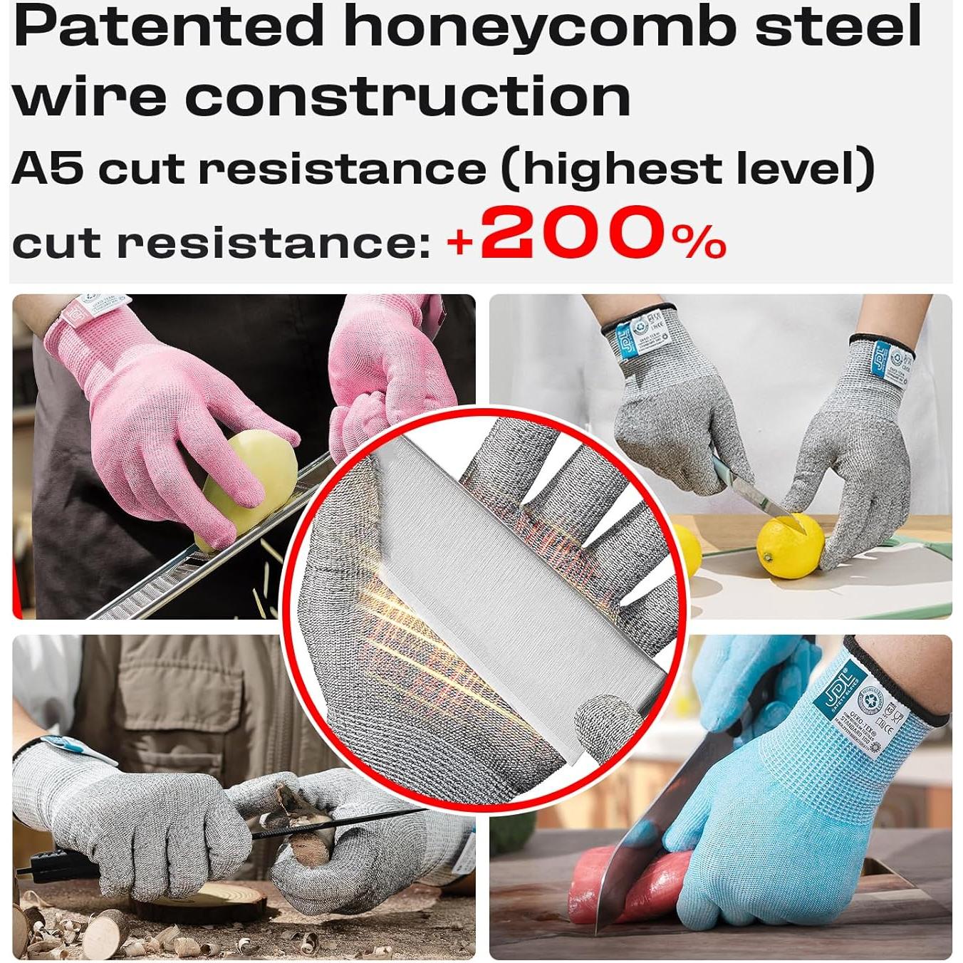 Guantes Resistentes a Cortes Grises JDL, Talla Grande, Grado Alimenticio