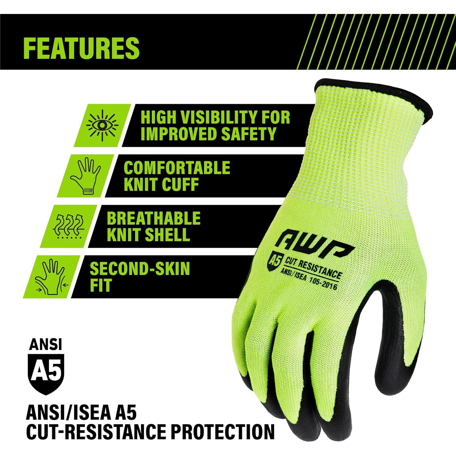 Guantes de Trabajo AWP ANSI A5 Alta Visibilidad Talla Grande