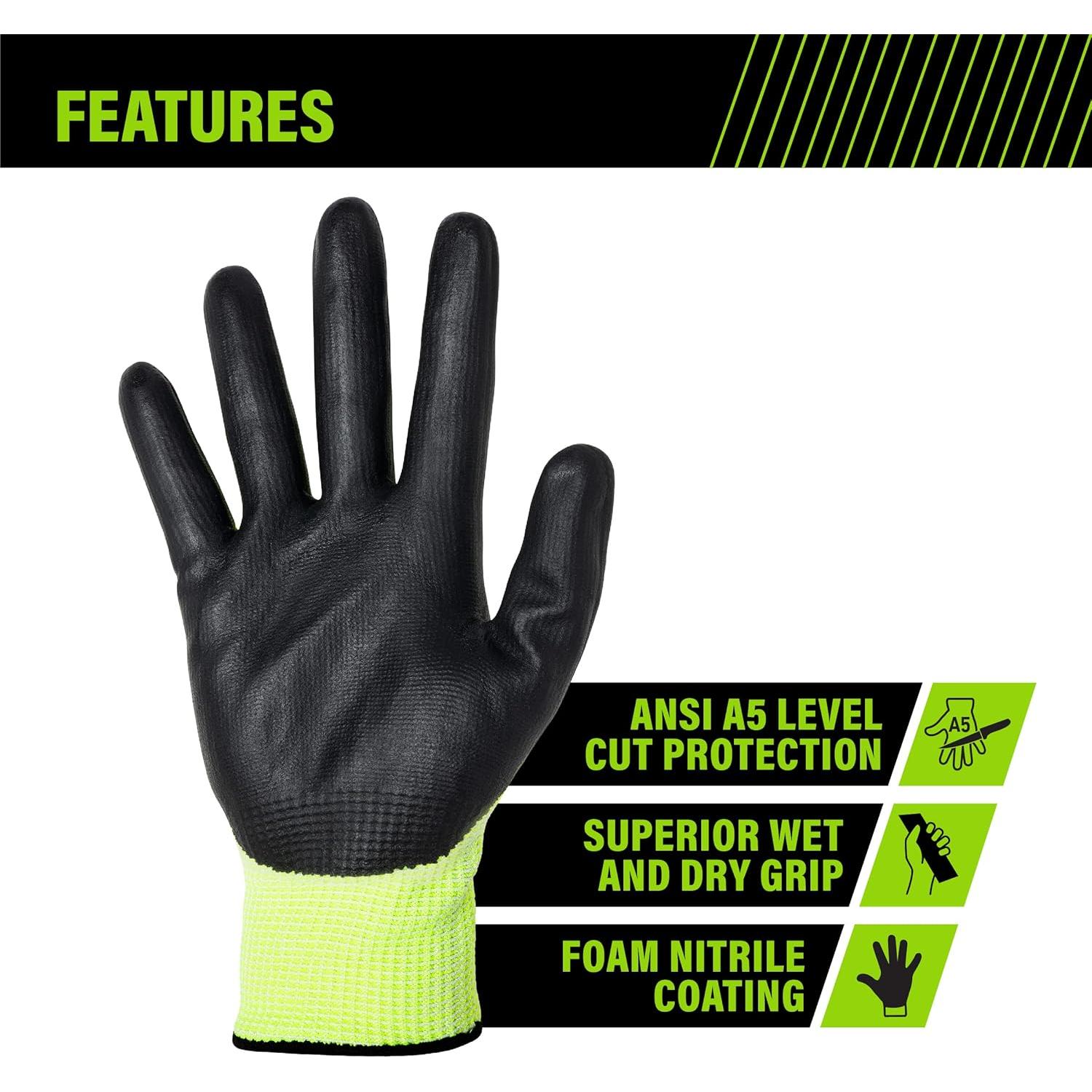 Guantes de Trabajo AWP ANSI A5 Alta Visibilidad Talla Grande