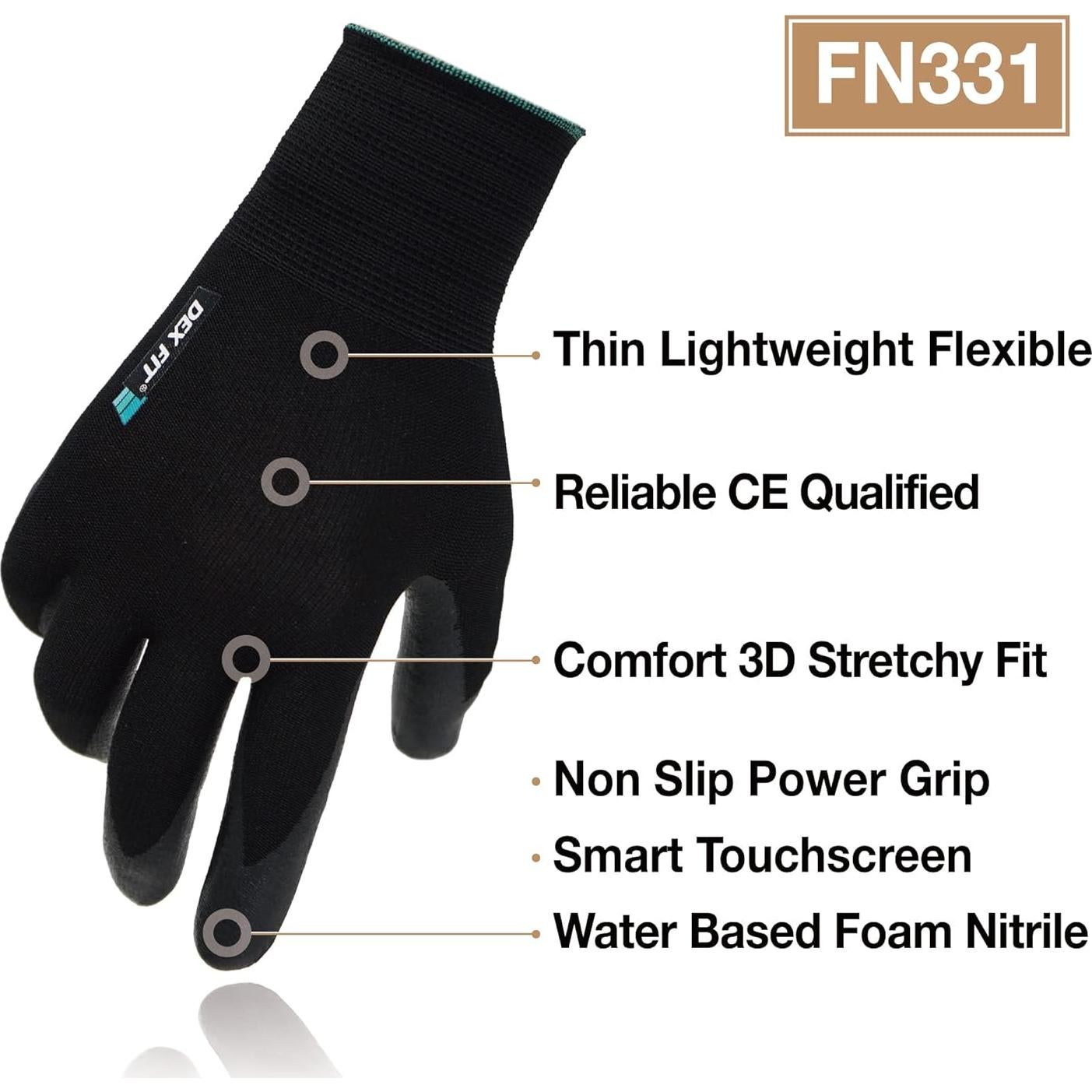 Guantes de Trabajo DEX FIT FN331 Nitrilo Antideslizantes Negro S