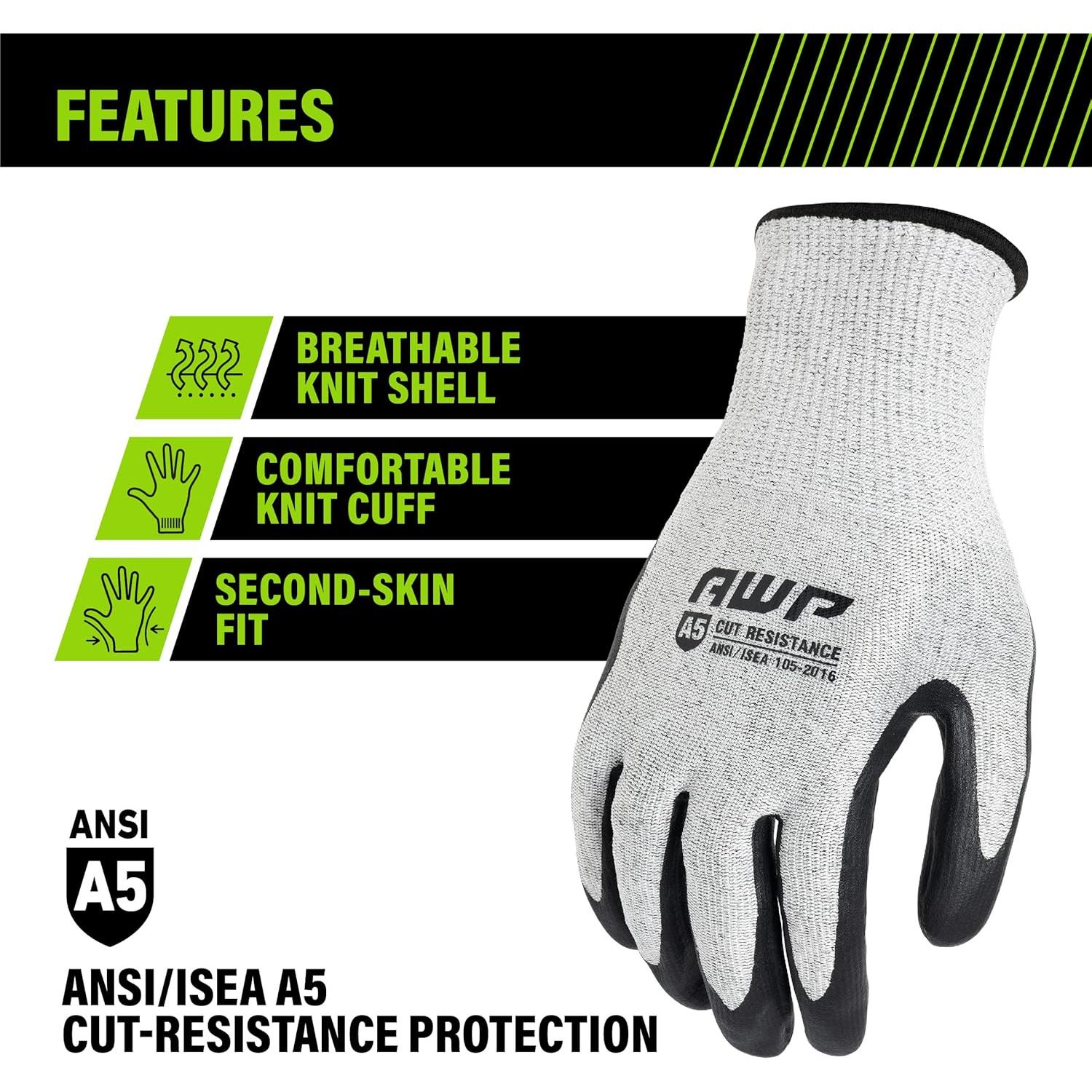 Guantes de Trabajo AWP ANSI A5 Resistentes a Cortes - Grande