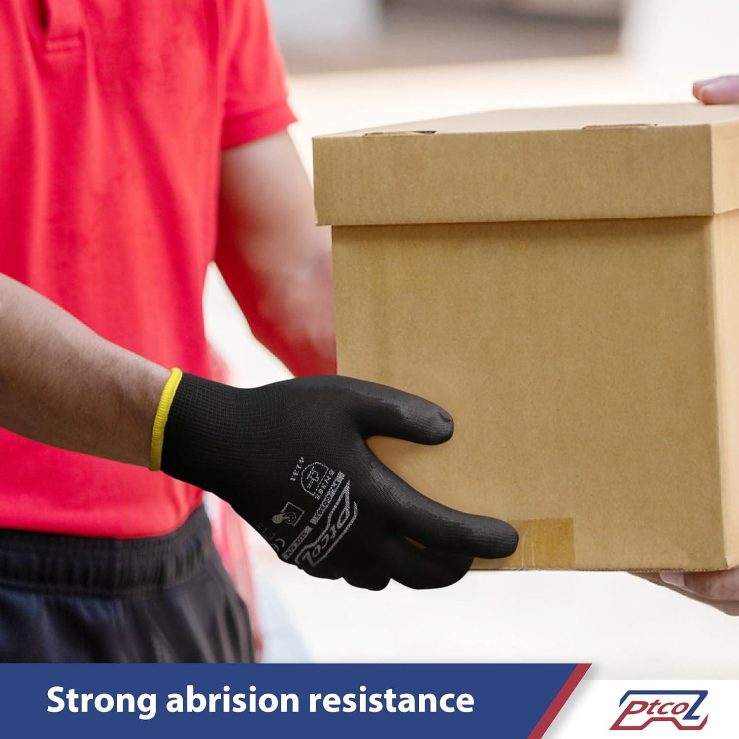 Guantes de Trabajo PTCOL PU Recubiertos - 12 Pares XL Negro