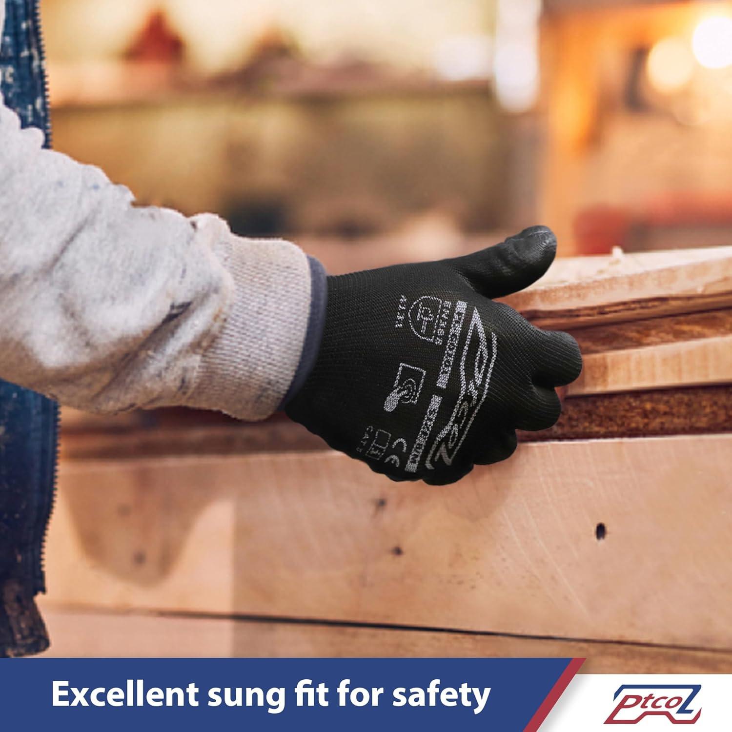 Guantes de Trabajo PTCOL PU Recubiertos - 12 Pares XL Negro