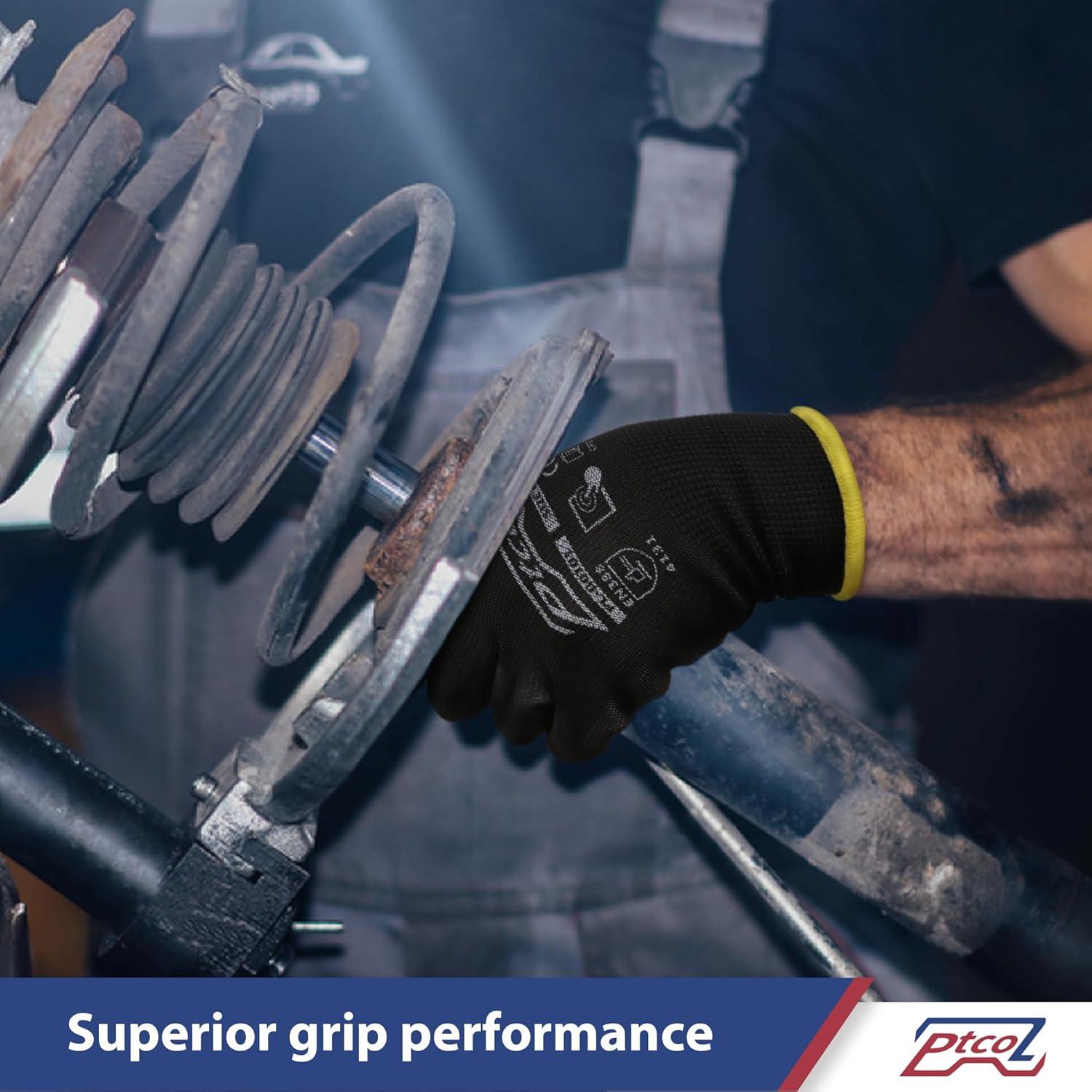 Guantes de Trabajo PTCOL PU Recubiertos - 12 Pares XL Negro