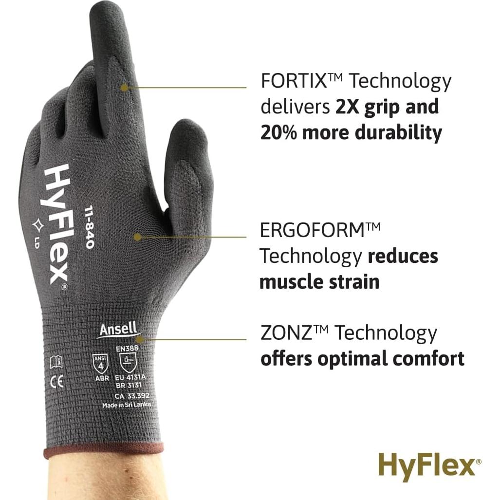 Guantes de Trabajo HyFlex 11-840 Nitrilo Ergonomicos T.7
