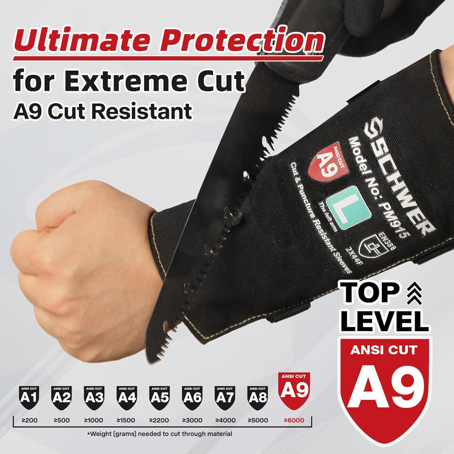 Guantes Resistentes al Corte Schwer Talla L ANSI A6 + Mangas Nivel 5