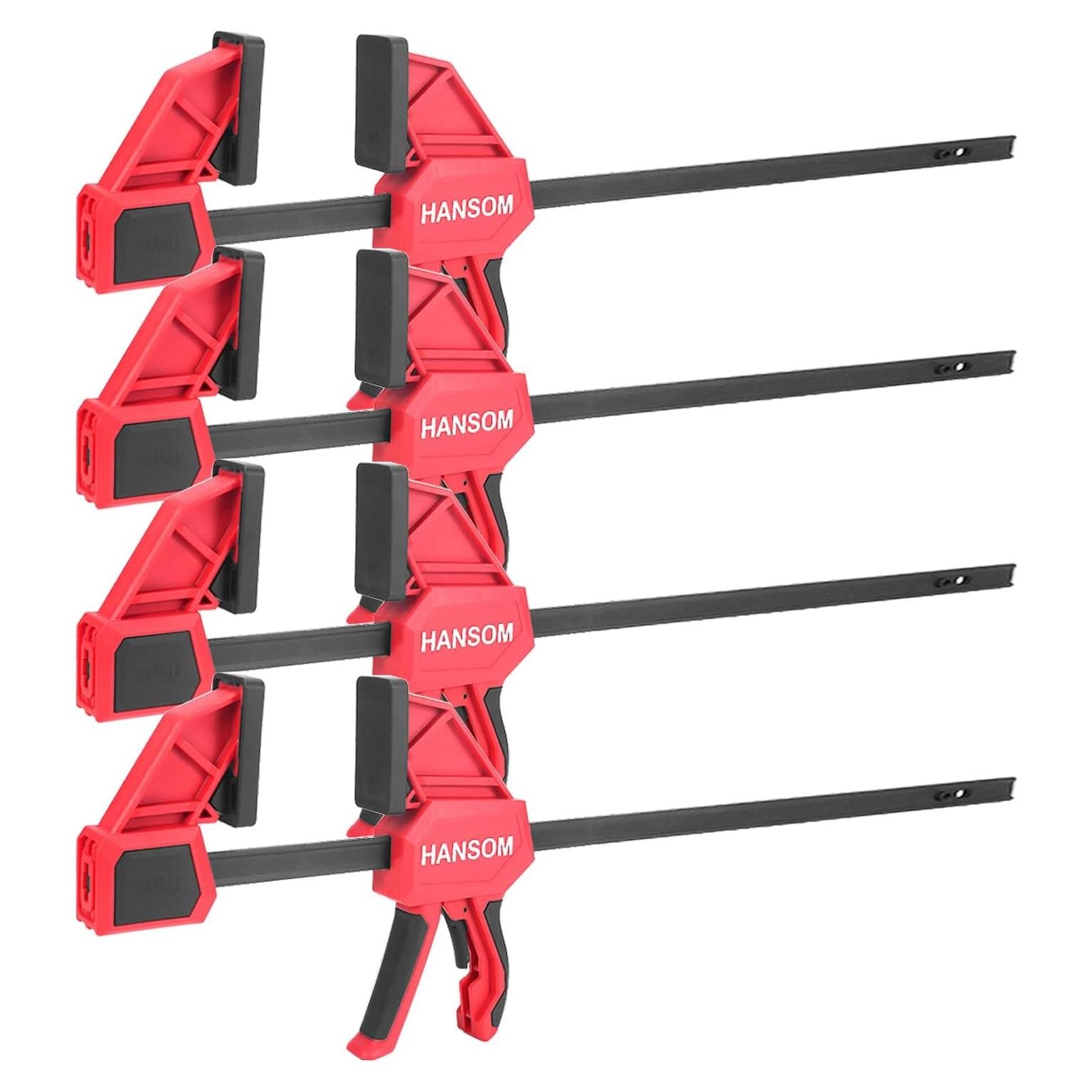 Juego de 4 abrazaderas de carpintería HANSOM 60.96 cm rojas