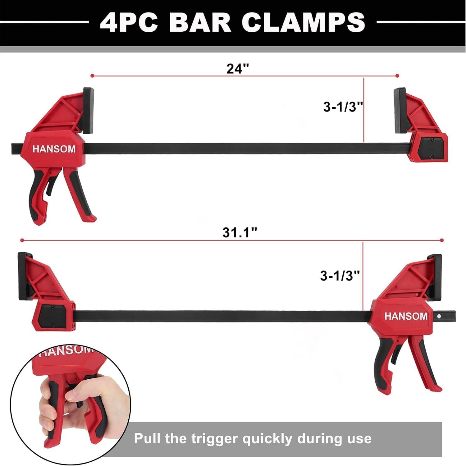 Juego de 4 abrazaderas de carpintería HANSOM 60.96 cm rojas