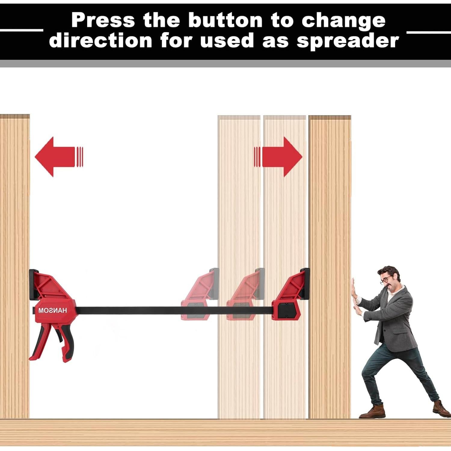 Juego de 4 abrazaderas de carpintería HANSOM 60.96 cm rojas