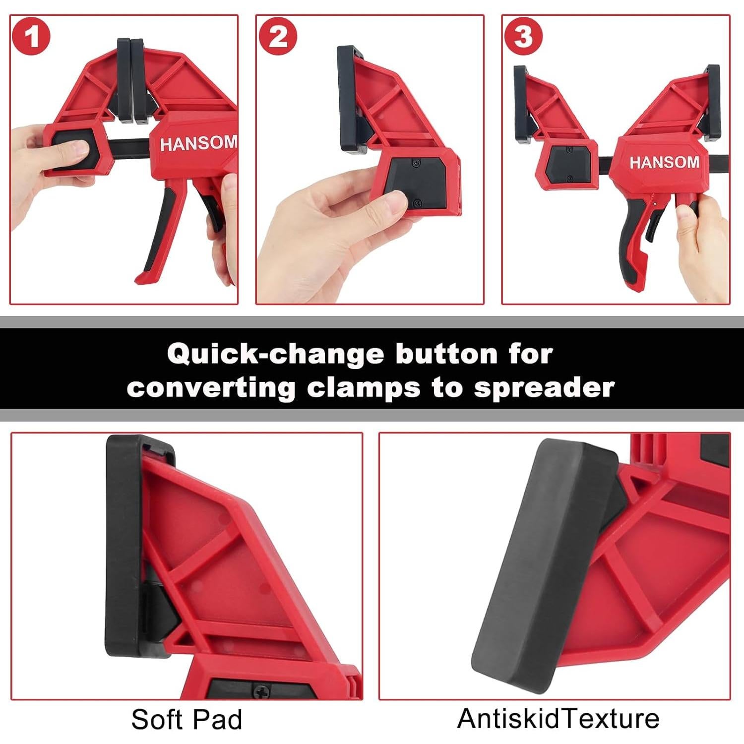 Juego de 4 abrazaderas de carpintería HANSOM 60.96 cm rojas