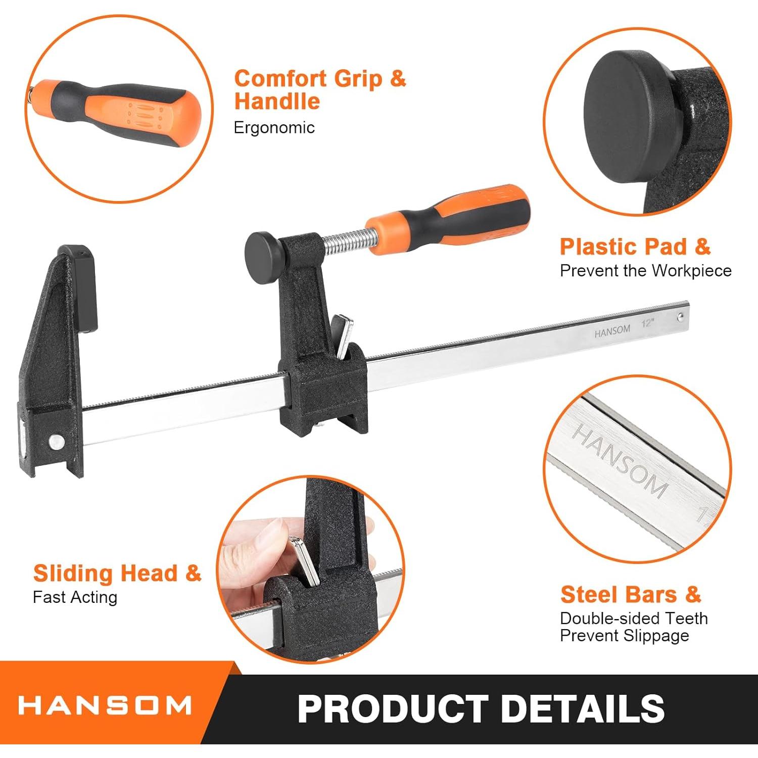 Juego de 6 Abrazaderas de Barra HANSOM 30.48 cm y 15.24 cm