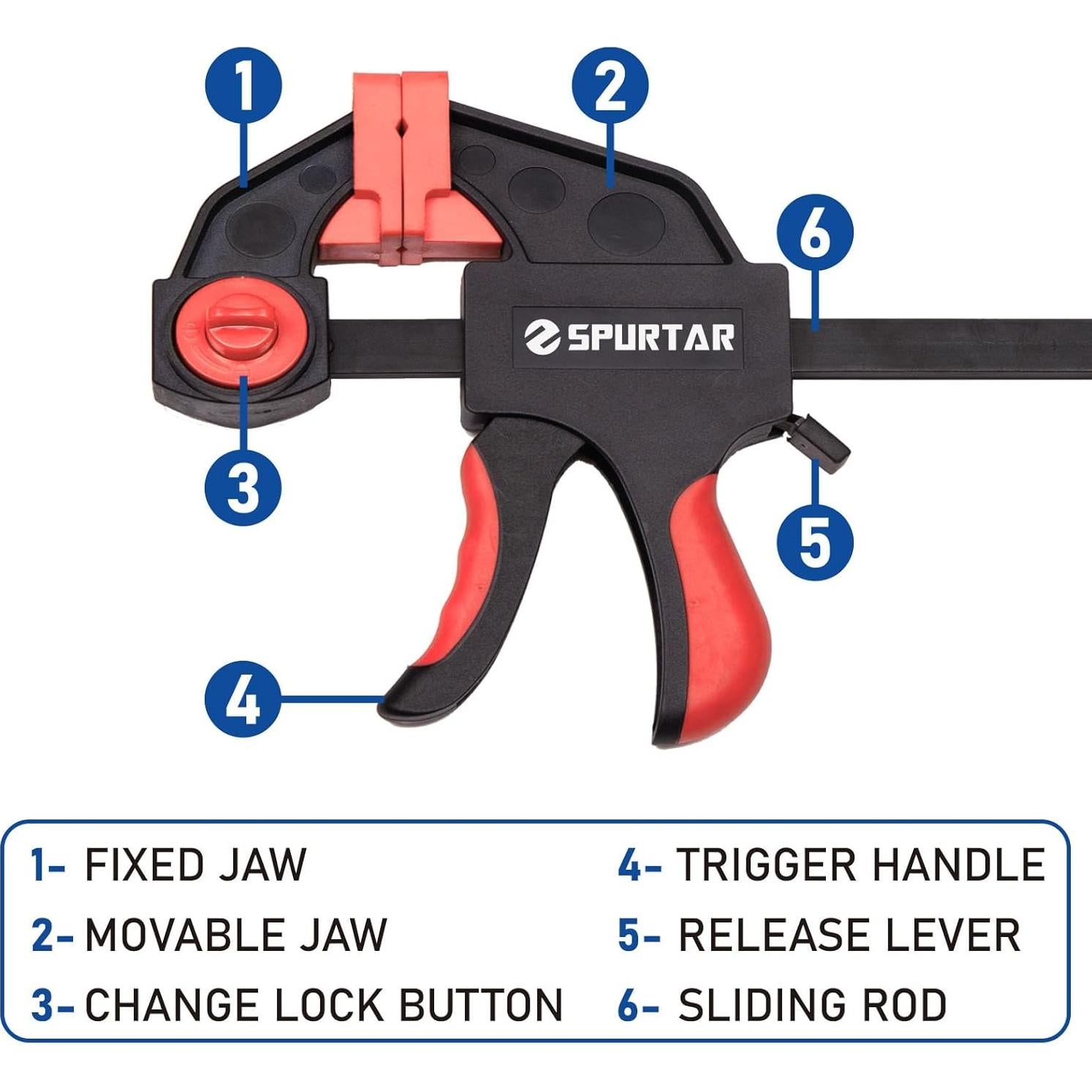 Juego de 6 Abrazaderas de Carpintería Spurtar 15.24 y 30.48 cm