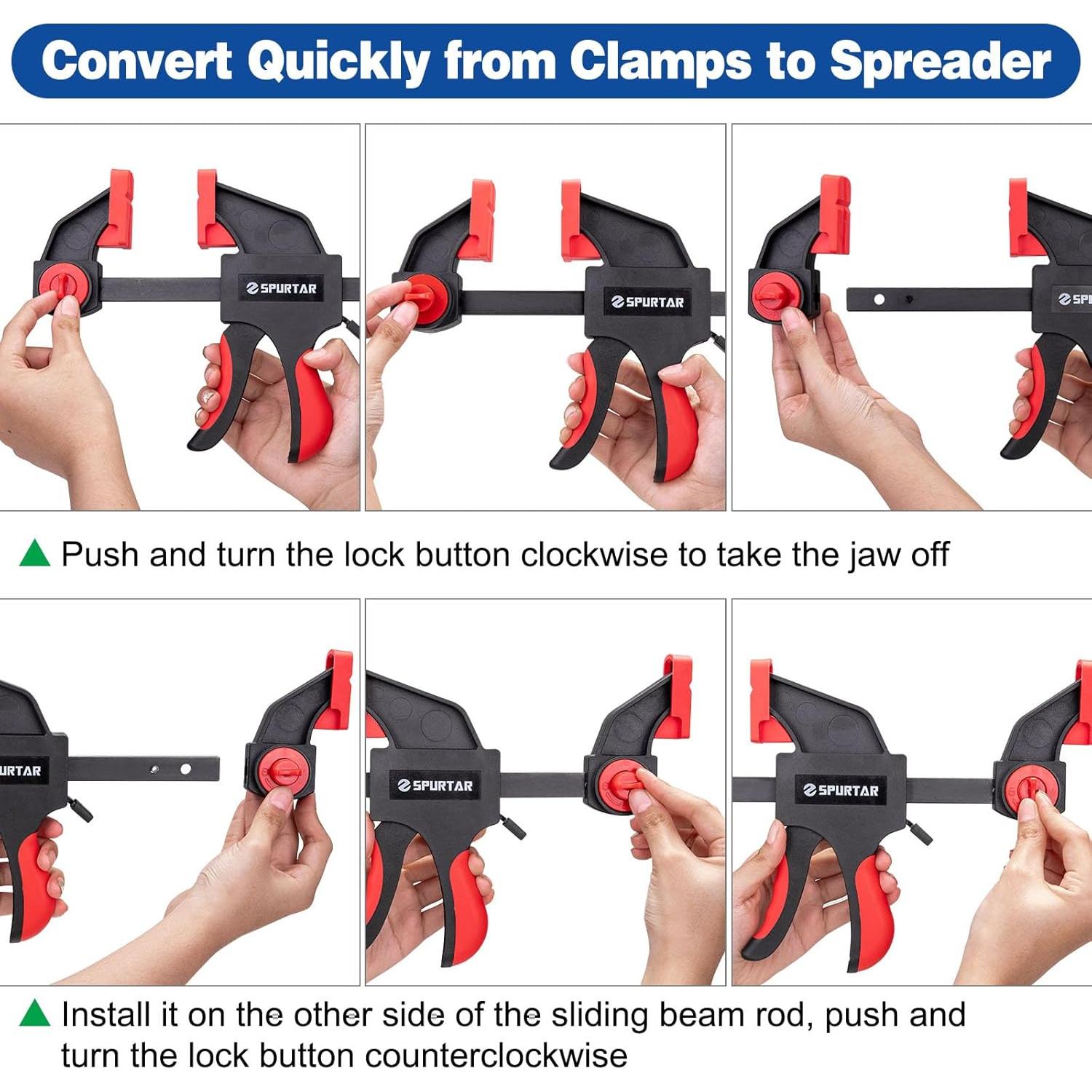 Juego de 6 Abrazaderas de Carpintería Spurtar 15.24 y 30.48 cm