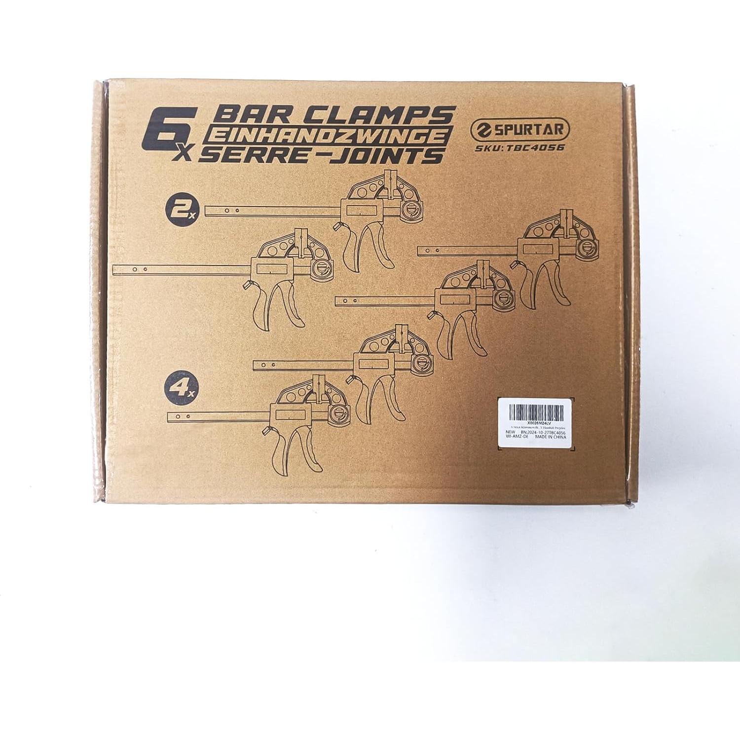 Juego de 6 Abrazaderas de Carpintería Spurtar 15.24 y 30.48 cm