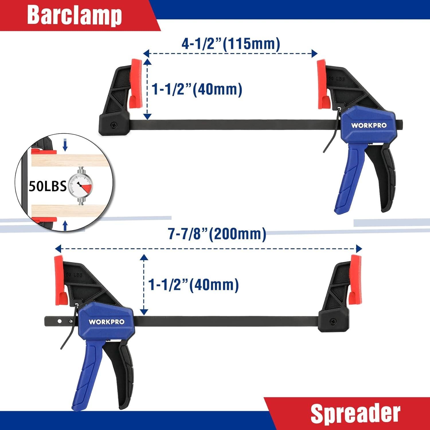 Juego de 8 Abrazaderas de Carpintería WORKPRO 11.43 cm