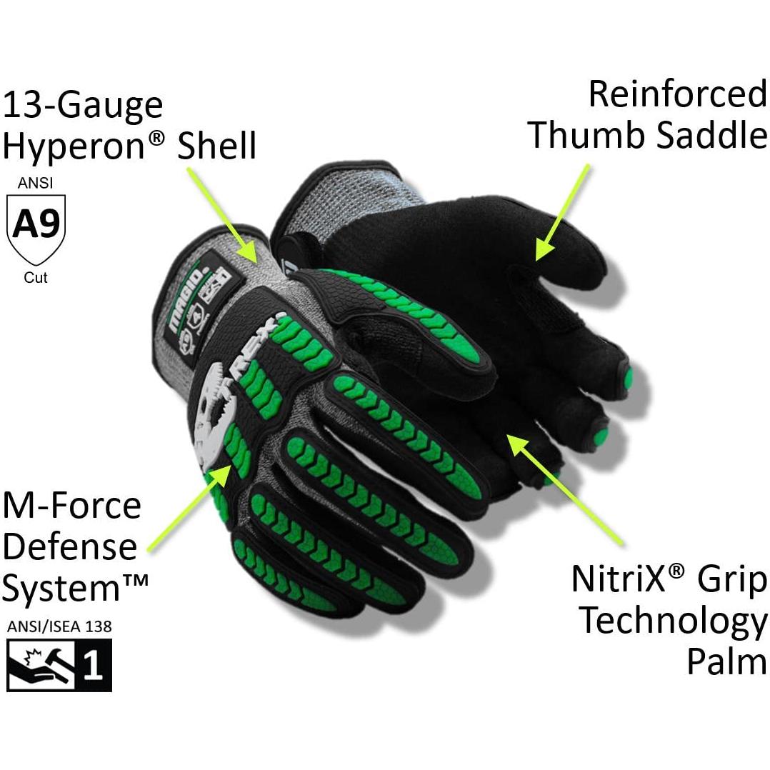 Guantes de Impacto MAGID T-REX Flex TRX795, Nivel A9, Negro/Verde