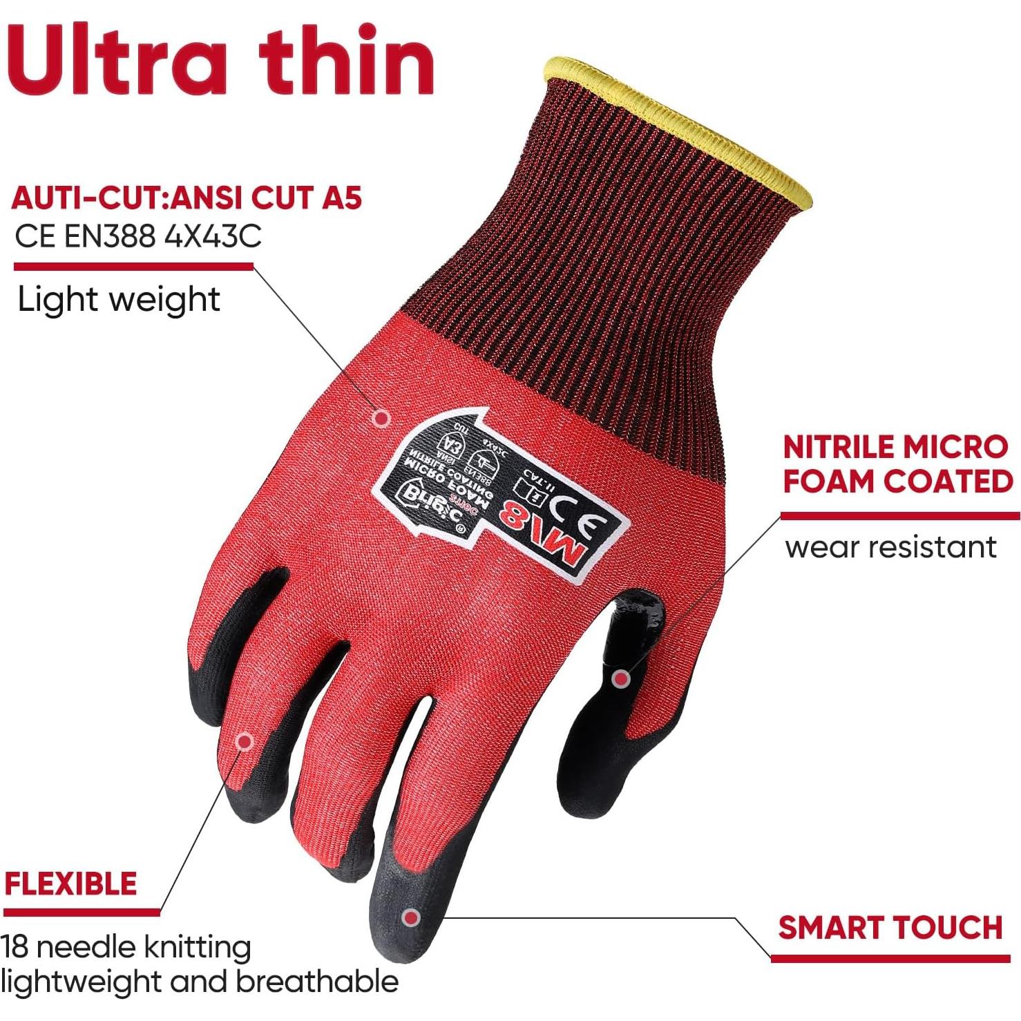 Guantes resistentes a cortes Level 3 Micro Foam Nitrilo Rojo