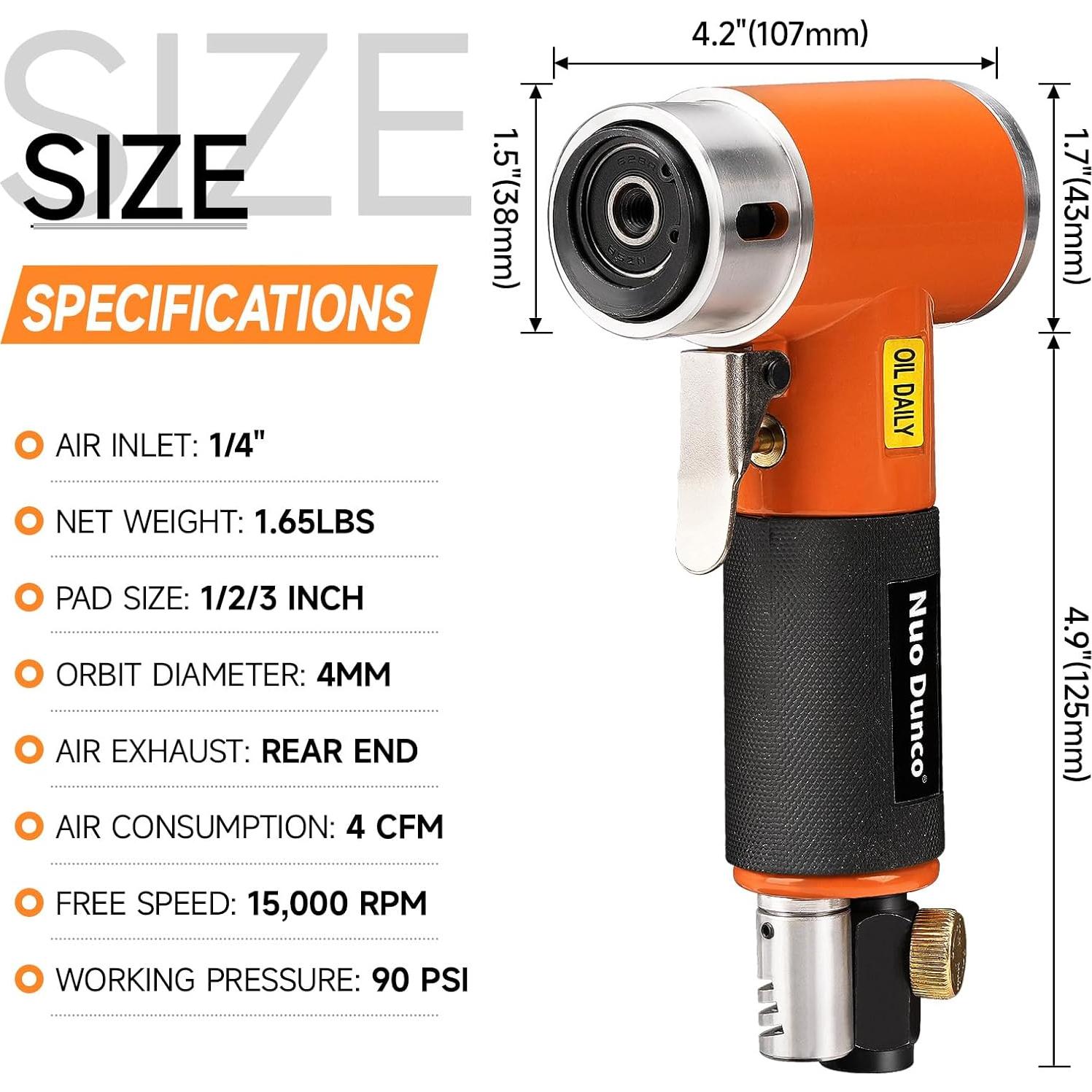 Lijadora Orbital Neumática NuoDunco 1-3" con 60 Discos