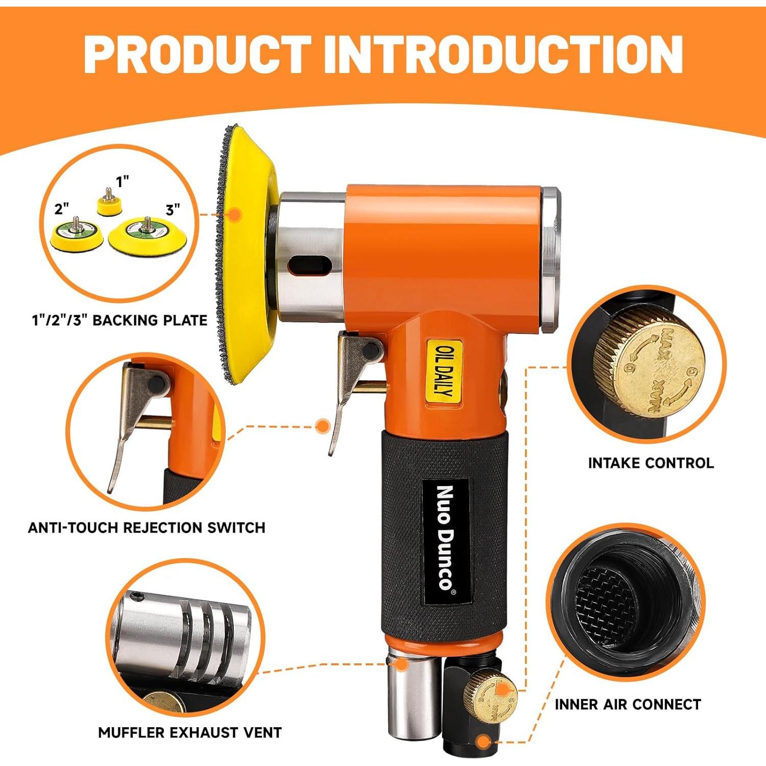 Lijadora Orbital Neumática NuoDunco 1-3" con 60 Discos