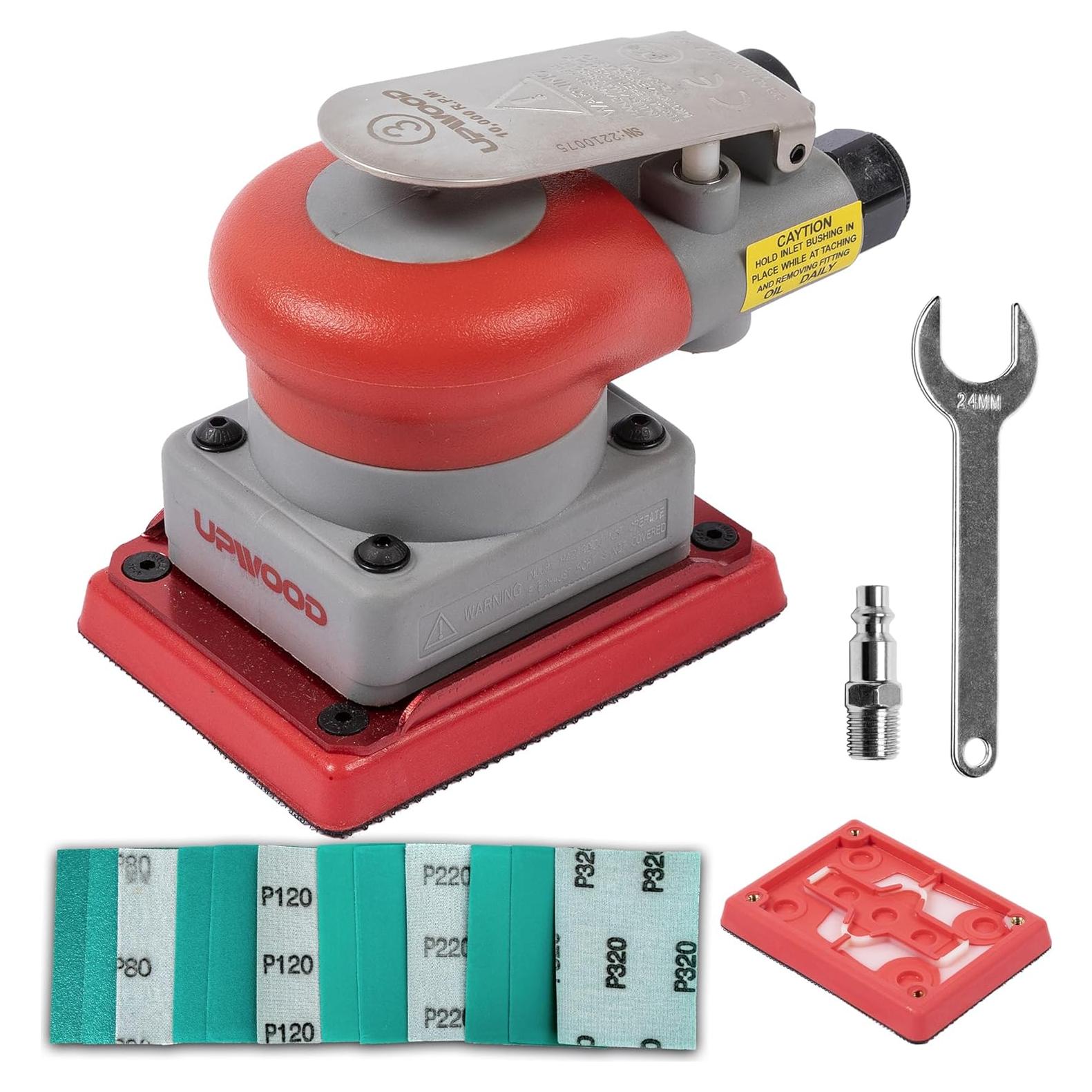 Lijadora orbital neumática UPWOOD 3x4" 10000 RPM con 12 lijas