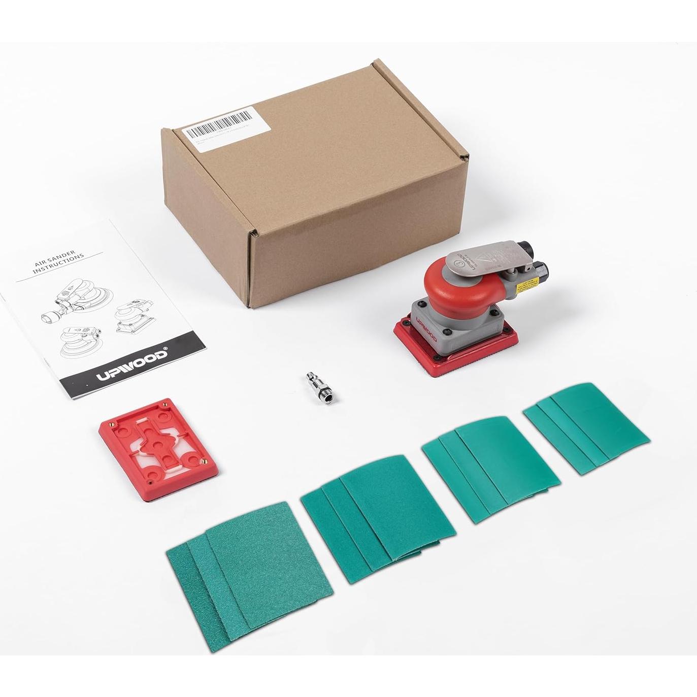 Lijadora orbital neumática UPWOOD 3x4" 10000 RPM con 12 lijas