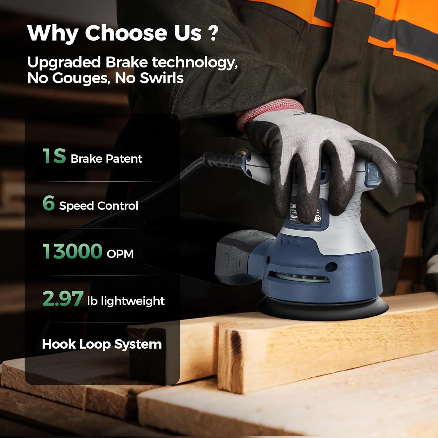 Lijadora Orbital TurboVolt TL-OS001 5" 3A 13000RPM con Freno