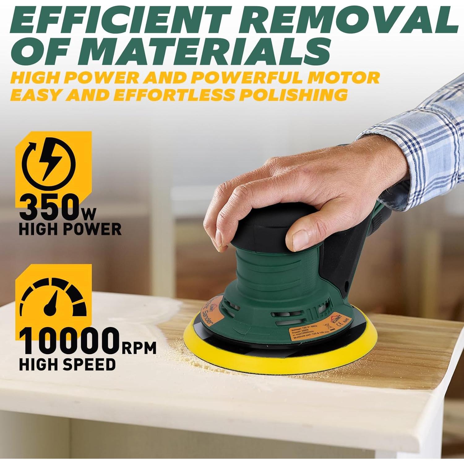 Lijadora Orbital KUIMIT 350W con Almohadillas de 5" y 6"