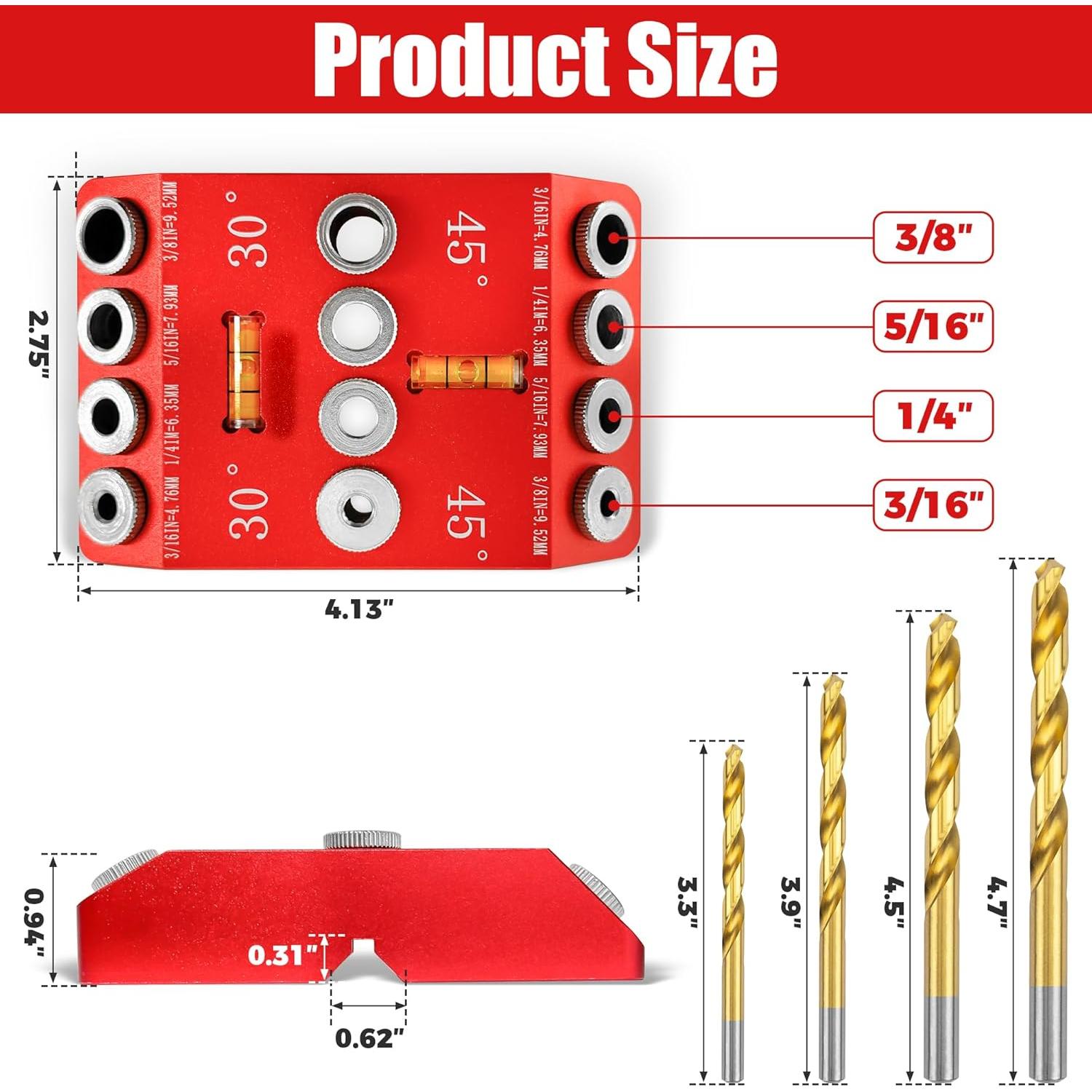 Plantilla de Guía de Taladro Angular con 4 Brocas - Aluminio