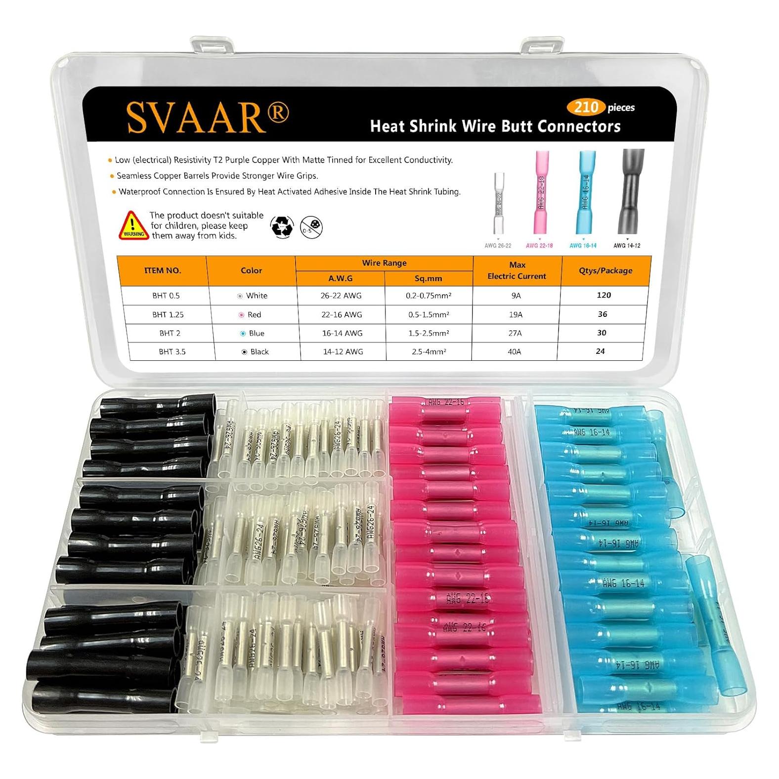 Kit de Conectores de Empalme Termorretráctil SVAAR 210 PCS 26-12 AWG