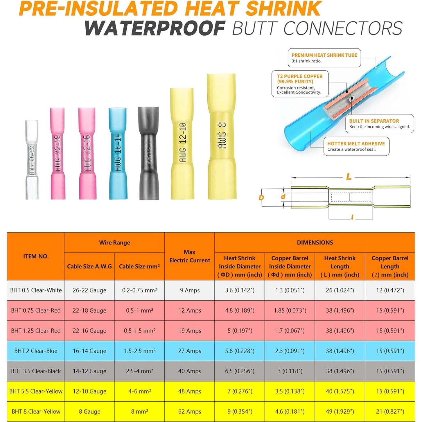 Kit de Conectores de Empalme Termorretráctil SVAAR 210 PCS 26-12 AWG