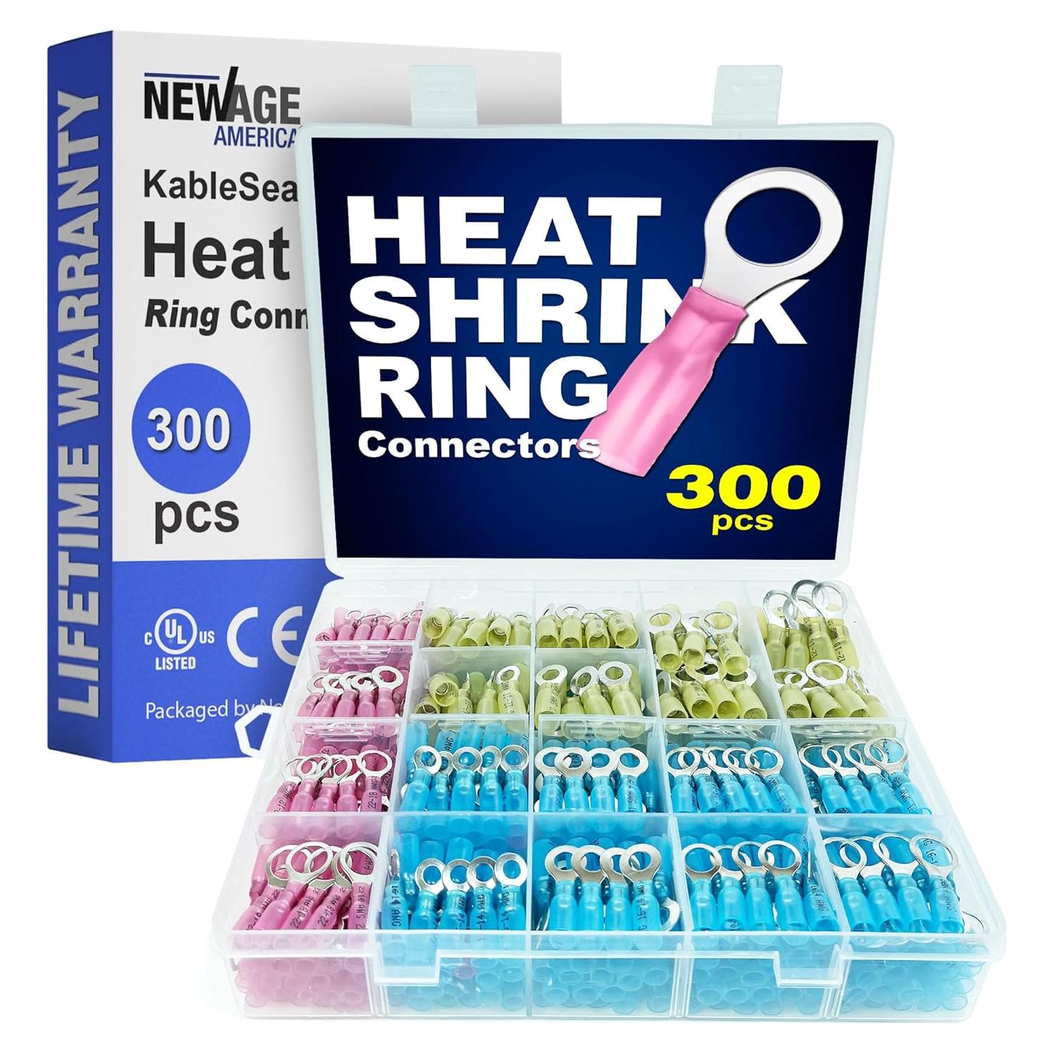 Kit de Conectores de Anillo Termocontraíble 300 Piezas New Age