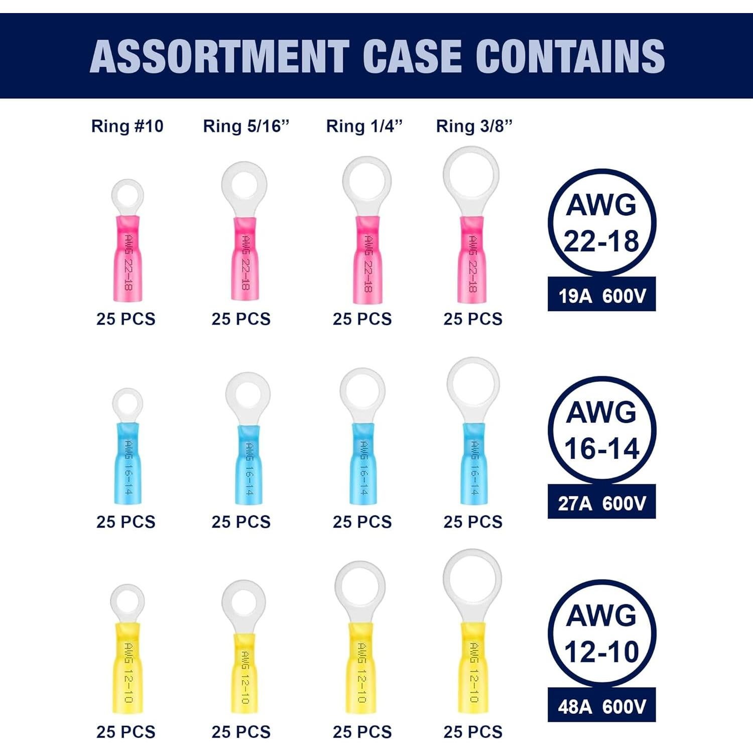 Kit de Conectores de Anillo Termocontraíble 300 Piezas New Age