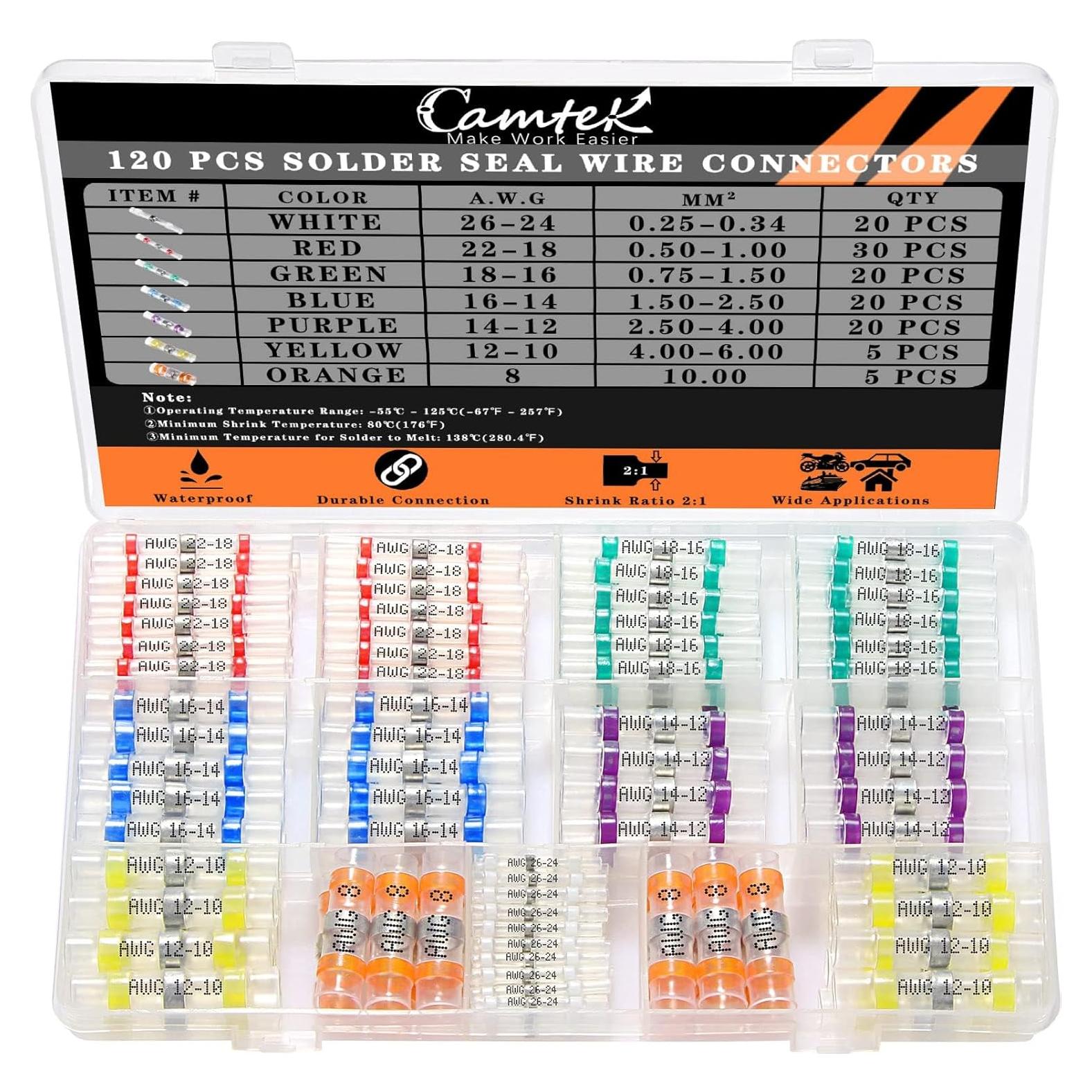 120 Conectores de Cable Termoretráctiles Camtek 26-8 AWG