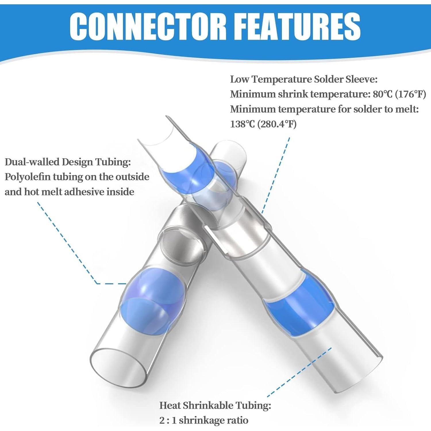 120 Conectores de Cable Termoretráctiles Camtek 26-8 AWG