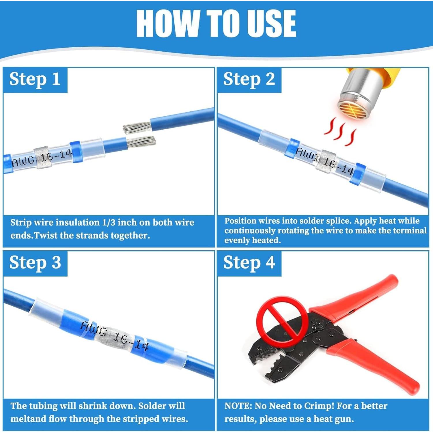 120 Conectores de Cable Termoretráctiles Camtek 26-8 AWG